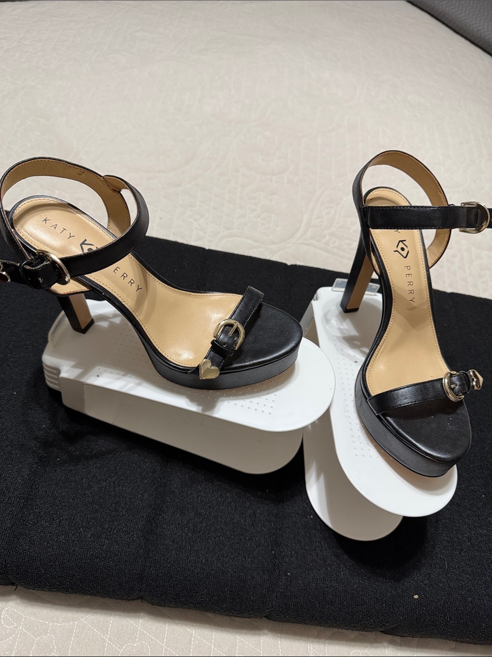 Katy Perry Collections Black Leather Ankle-Strap Stiletto Sandals - Picture 2 of 3
